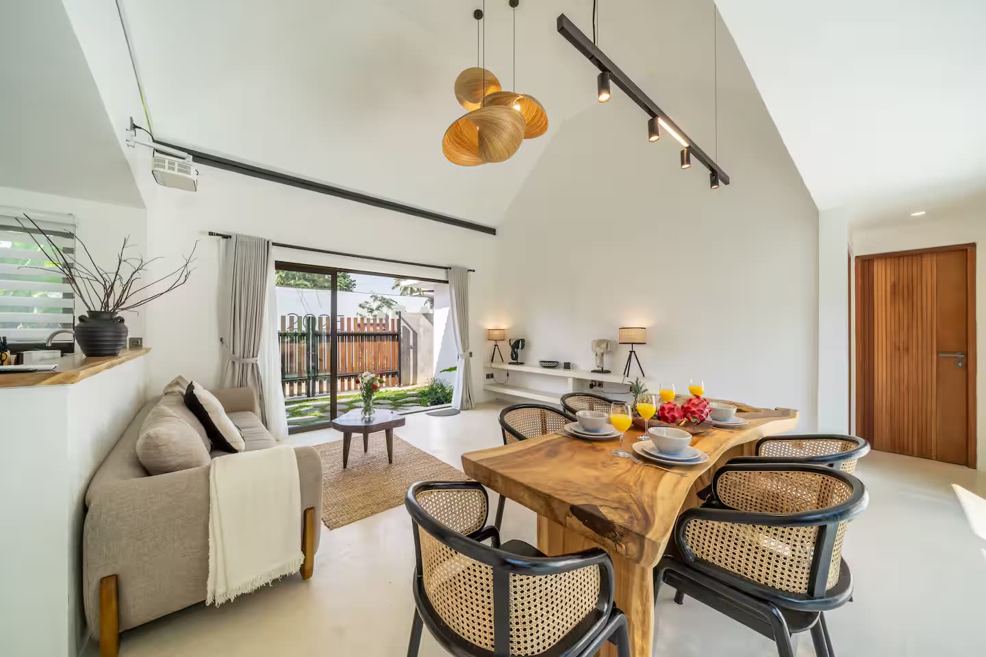 Living room with cathedral ceiling